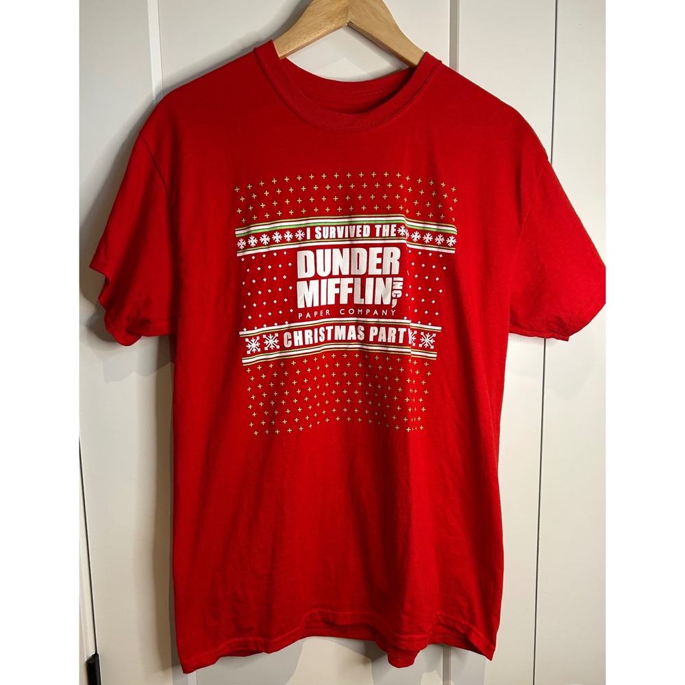 The Office Dunder Mifflin Christmas Party Red Graphic T-Shirt L Ripple Junction